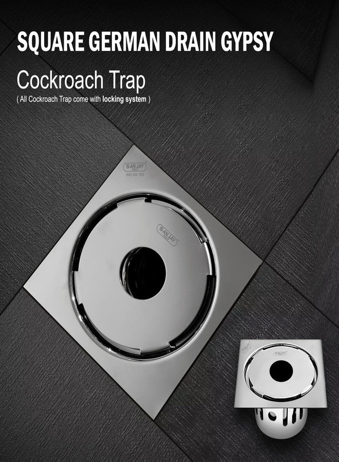 Sanjay Chilly Square German SS Floor Drain Pipe Hole with Cockroach Trap for Bathroom 304 Grade | Floor Drain Cover Jali Waste Water Drain Stainer (German Drain Gypsy Silver 6x6 Inch) - Image 3